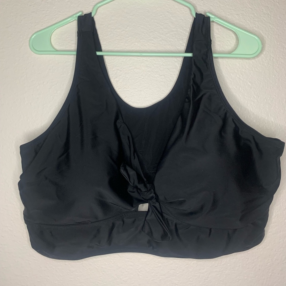 Black front tie accent bikini top